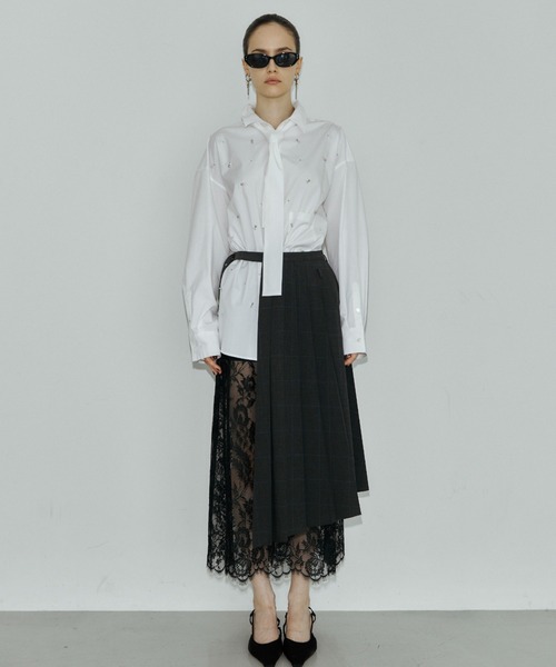 JOSE MOON(ジョゼムーン)の「REPOS OVER BOWTIE SHIRT with BIJOU/リポスオーバーボウタイシャツwithビジュー(シャツ/ブラウス・レディース・ブルー系その他/ホワイト・FREE)」の20枚目の写真