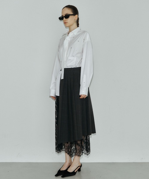 JOSE MOON(ジョゼムーン)の「REPOS OVER BOWTIE SHIRT with BIJOU/リポスオーバーボウタイシャツwithビジュー(シャツ/ブラウス・レディース・ブルー系その他/ホワイト・FREE)」の21枚目の写真