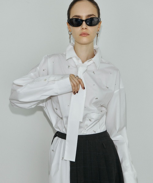 JOSE MOON(ジョゼムーン)の「REPOS OVER BOWTIE SHIRT with BIJOU/リポスオーバーボウタイシャツwithビジュー(シャツ/ブラウス・レディース・ブルー系その他/ホワイト・FREE)」の15枚目の写真