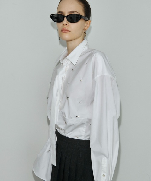 JOSE MOON(ジョゼムーン)の「REPOS OVER BOWTIE SHIRT with BIJOU/リポスオーバーボウタイシャツwithビジュー(シャツ/ブラウス・レディース・ブルー系その他/ホワイト・FREE)」の16枚目の写真