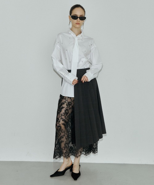 JOSE MOON(ジョゼムーン)の「REPOS OVER BOWTIE SHIRT with BIJOU/リポスオーバーボウタイシャツwithビジュー(シャツ/ブラウス・レディース・ブルー系その他/ホワイト・FREE)」の19枚目の写真