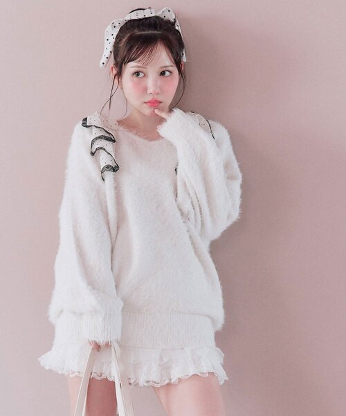 OLIVE des OLIVE(オリーブデオリーブ)の「Sugar Ribbon ニットワンピ(ワンピース・レディース・ピンク/サックスブルー/オフホワイト/ブラック・FREE)」の20枚目の写真