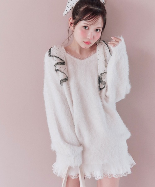 OLIVE des OLIVE(オリーブデオリーブ)の「Sugar Ribbon ニットワンピ(ワンピース・レディース・ピンク/サックスブルー/オフホワイト/ブラック・FREE)」の2枚目の写真