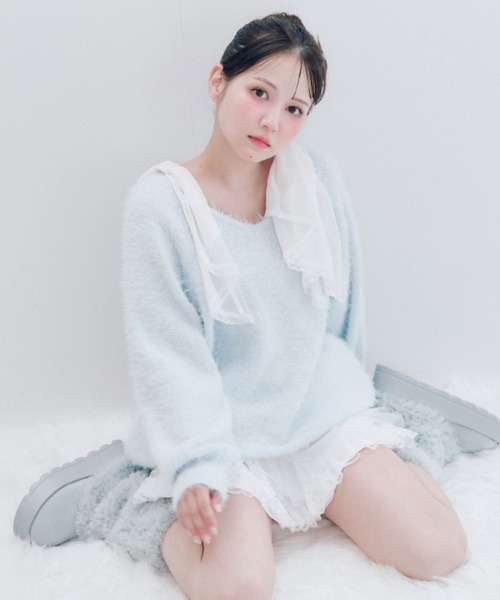 OLIVE des OLIVE(オリーブデオリーブ)の「Sugar Ribbon ニットワンピ(ワンピース・レディース・ピンク/サックスブルー/オフホワイト/ブラック・FREE)」の1枚目の写真