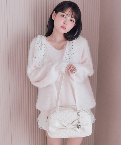 OLIVE des OLIVE(オリーブデオリーブ)の「Sugar Ribbon ニットワンピ(ワンピース・レディース・ピンク/サックスブルー/オフホワイト/ブラック・FREE)」の4枚目の写真