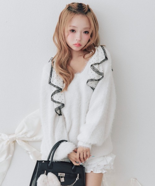 OLIVE des OLIVE(オリーブデオリーブ)の「Sugar Ribbon ニットワンピ(ワンピース・レディース・ピンク/サックスブルー/オフホワイト/ブラック・FREE)」の9枚目の写真