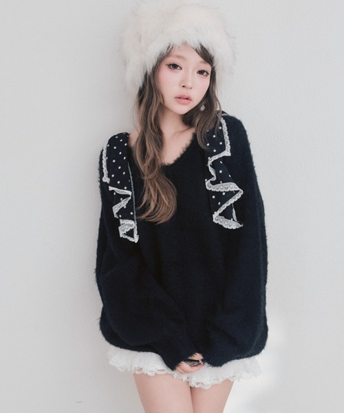 OLIVE des OLIVE(オリーブデオリーブ)の「Sugar Ribbon ニットワンピ(ワンピース・レディース・ピンク/サックスブルー/オフホワイト/ブラック・FREE)」の12枚目の写真