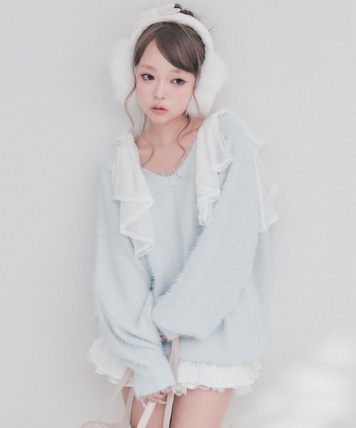 OLIVE des OLIVE(オリーブデオリーブ)の「Sugar Ribbon ニットワンピ(ワンピース・レディース・ピンク/サックスブルー/オフホワイト/ブラック・FREE)」の14枚目の写真