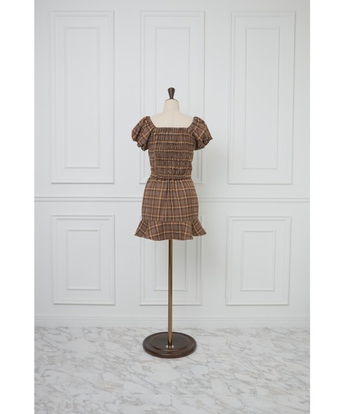 MISTREASS(ミストレアス)の「Checkered Mini Puff Top & Mini Skirt(セットアップ・レディース・ブラウン・FREE)」の10枚目の写真