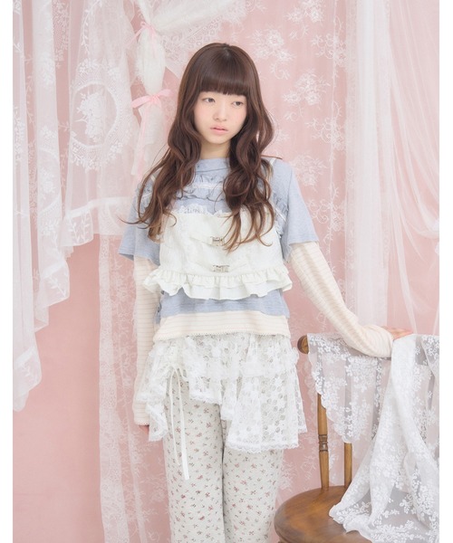 Lolime by mellfy memory(ロリミー バイ メルフィーメモリー)の「frill rose jacquard bustier(Tシャツ/カットソー・レディース・ホワイト/ピンク・FREE)」の3枚目の写真
