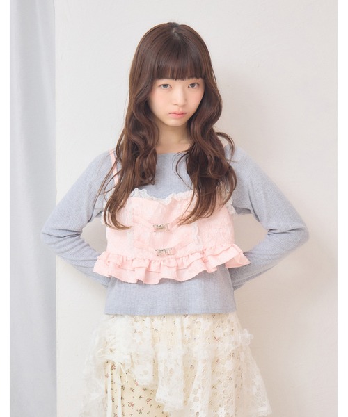 Lolime by mellfy memory(ロリミー バイ メルフィーメモリー)の「frill rose jacquard bustier(Tシャツ/カットソー・レディース・ホワイト/ピンク・FREE)」の9枚目の写真