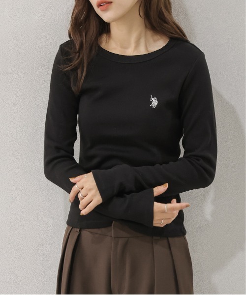 La-gemme(ラジェム)の「U.S. POLO ASSN. 別注 ワンポイント刺繍リブトップス(ニット/セーター・レディース・ネイビー/ブラック/ホワイト/ブラウン/グレー・フリー)」の1枚目の写真