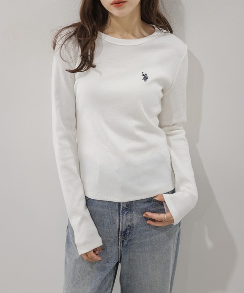 La-gemme(ラジェム)の「U.S. POLO ASSN. 別注 ワンポイント刺繍リブトップス(ニット/セーター・レディース・ネイビー/ブラック/ホワイト/ブラウン/グレー・フリー)」の7枚目の写真