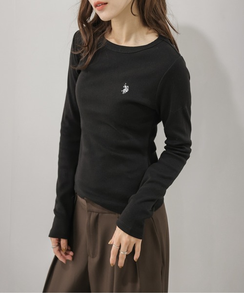 La-gemme(ラジェム)の「U.S. POLO ASSN. 別注 ワンポイント刺繍リブトップス(ニット/セーター・レディース・ネイビー/ブラック/ホワイト/ブラウン/グレー・フリー)」の13枚目の写真