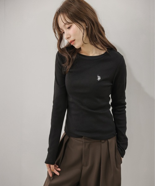 La-gemme(ラジェム)の「U.S. POLO ASSN. 別注 ワンポイント刺繍リブトップス(ニット/セーター・レディース・ネイビー/ブラック/ホワイト/ブラウン/グレー・フリー)」の12枚目の写真