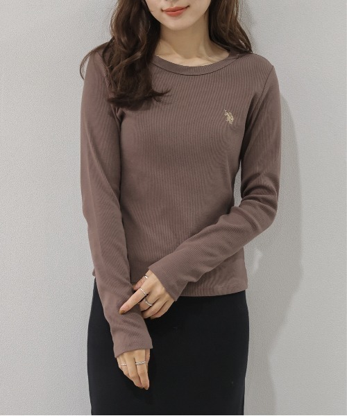 La-gemme(ラジェム)の「U.S. POLO ASSN. 別注 ワンポイント刺繍リブトップス(ニット/セーター・レディース・ネイビー/ブラック/ホワイト/ブラウン/グレー・フリー)」の22枚目の写真