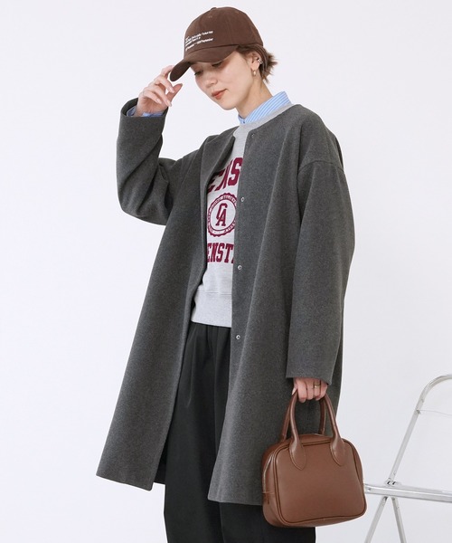 reca(レカ)の「ノーカラーロングコート(ノーカラーコート・レディース・アイボリー/チャコールグレー/ブラック・M)」の13枚目の写真