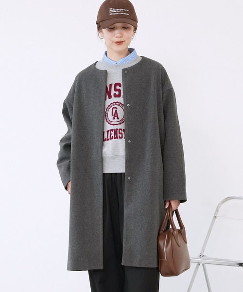 reca(レカ)の「ノーカラーロングコート(ノーカラーコート・レディース・アイボリー/チャコールグレー/ブラック・M)」の12枚目の写真