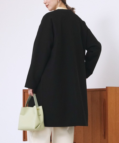reca(レカ)の「ノーカラーロングコート(ノーカラーコート・レディース・アイボリー/チャコールグレー/ブラック・M)」の8枚目の写真