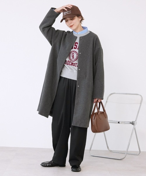 reca(レカ)の「ノーカラーロングコート(ノーカラーコート・レディース・アイボリー/チャコールグレー/ブラック・M)」の15枚目の写真