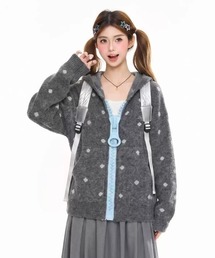 秋冬新作　ドット柄大きいファスナーデザインニットセーター