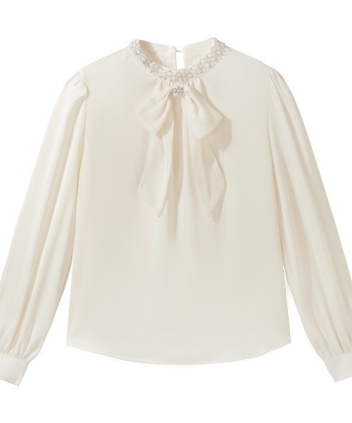 LUCPY(ラクピー)の「パールビジューボウタイブラウス(シャツ/ブラウス・レディース・ホワイト・MEDIUM/LARGE/X-LARGE/SMALL)」の1枚目の写真