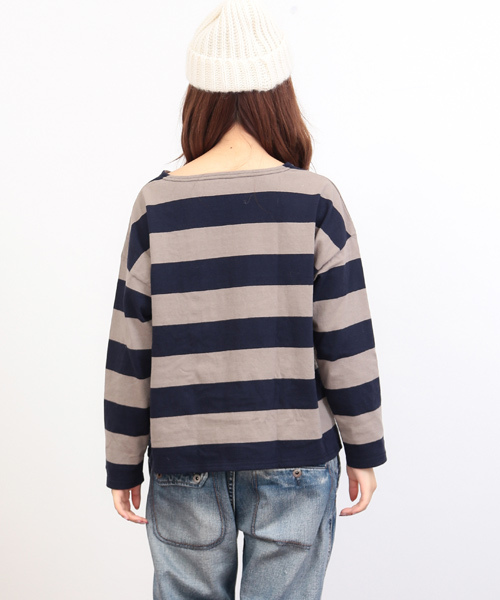 CUBE SUGAR（キューブシュガー）の「USコットン 14/-空紡糸天竺 ボトル入り太ボーダーBIGボート（Tシャツ/カットソー・レディース・ホワイト×ブラック/グレー系その他/ホワイト×グレー/ホワイト×イエロー・M）」の13枚目の写真