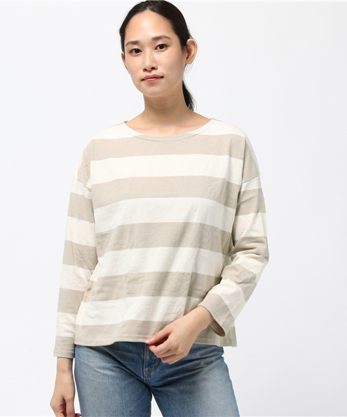 CUBE SUGAR（キューブシュガー）の「USコットン 14/-空紡糸天竺 ボトル入り太ボーダーBIGボート（Tシャツ/カットソー・レディース・ホワイト×ブラック/グレー系その他/ホワイト×グレー/ホワイト×イエロー・M）」の3枚目の写真