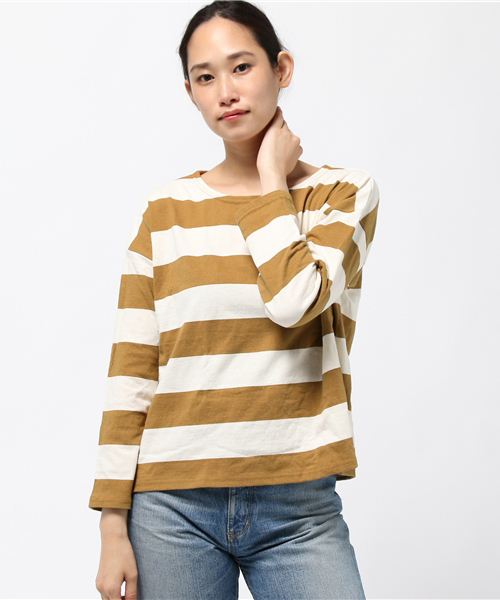 CUBE SUGAR（キューブシュガー）の「USコットン 14/-空紡糸天竺 ボトル入り太ボーダーBIGボート（Tシャツ/カットソー・レディース・ホワイト×ブラック/グレー系その他/ホワイト×グレー/ホワイト×イエロー・M）」の4枚目の写真