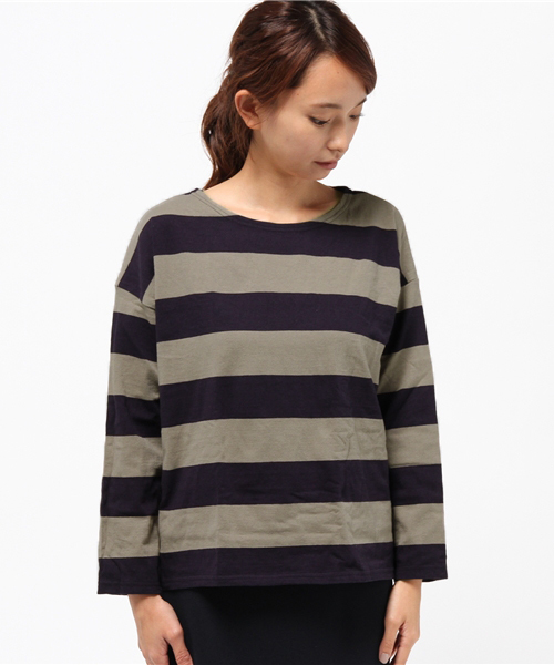 CUBE SUGAR（キューブシュガー）の「USコットン 14/-空紡糸天竺 ボトル入り太ボーダーBIGボート（Tシャツ/カットソー・レディース・ホワイト×ブラック/グレー系その他/ホワイト×グレー/ホワイト×イエロー・M）」の5枚目の写真