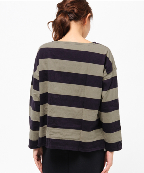 CUBE SUGAR（キューブシュガー）の「USコットン 14/-空紡糸天竺 ボトル入り太ボーダーBIGボート（Tシャツ/カットソー・レディース・ホワイト×ブラック/グレー系その他/ホワイト×グレー/ホワイト×イエロー・M）」の7枚目の写真