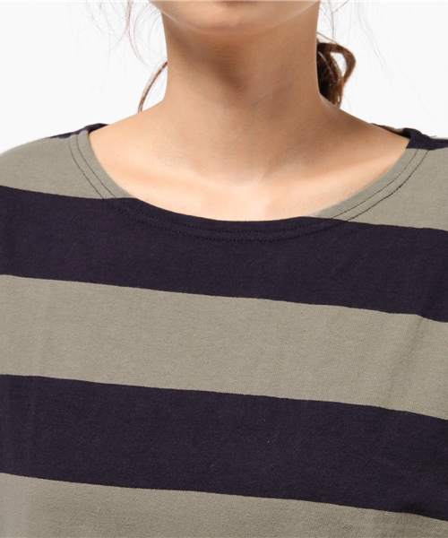 CUBE SUGAR（キューブシュガー）の「USコットン 14/-空紡糸天竺 ボトル入り太ボーダーBIGボート（Tシャツ/カットソー・レディース・ホワイト×ブラック/グレー系その他/ホワイト×グレー/ホワイト×イエロー・M）」の8枚目の写真