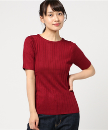 Pierrot | 【シルクの様なリッチな風合い】UVカット＆お家で洗える 半袖リブニットトップス(ニット/セーター)