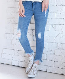 Luz Llena | 裾フリンジ・クロップド丈スキニーデニム(デニムパンツ)