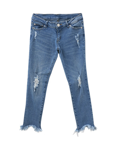 Luz Llena（ラズレナ）の「裾フリンジ・クロップド丈スキニーデニム（デニムパンツ・レディース・ブルー/ライトブルー・MEDIUM/SMALL）」の6枚目の写真