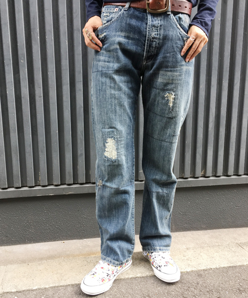 OLD BETTY'S(オールドベティーズ)の「Denim 5Pocket Damage Pants/デニム5ポケットダメージパンツ(デニムパンツ・レディース・インディゴブルー・S/M)」の1枚目の写真
