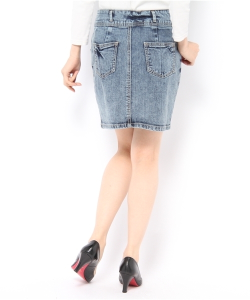 WEGO（ウィゴー）の「ケミカルストレッチデニムタイトスカート（デニムスカート・レディース・ブラック/ブルー・MEDIUM/LARGE）」の4枚目の写真