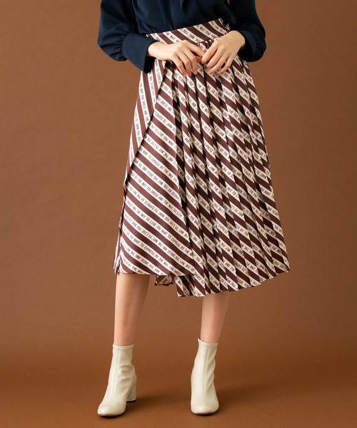 UNITED TOKYO（ユナイテッドトウキョウ）の「テキストパターンコンビスカート（スカート・レディース・ブラウン/ワインレッド・1/2）」の2枚目の写真