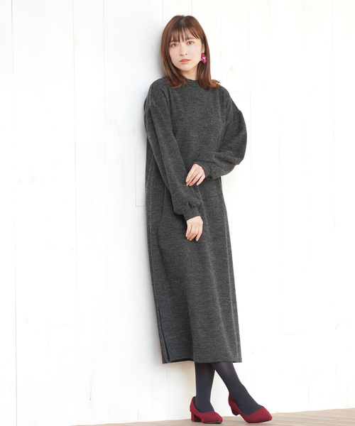 rps(アールピーエス)の「ボリューム袖ニットソーワンピース(ワンピース・レディース・グレー系その他/ブラック/杢グレー・M)」の1枚目の写真