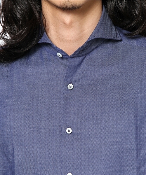 NANO universe（ナノユニバース）の「カッタウェイヘリンボンシャツ（シャツ/ブラウス・メンズ・ネイビー・44/46/48）」の5枚目の写真