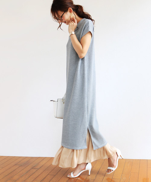 and Me(アンドミー)の「ワッフルTシャツワンピース フレンチスリーブ(ワンピース)」|グレー