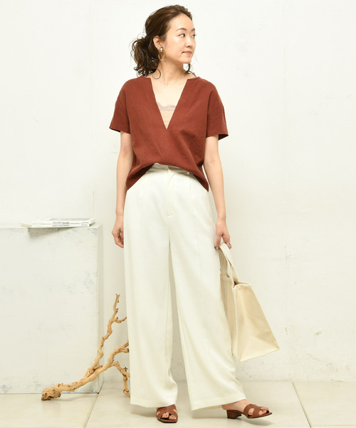 DouDou(ドゥドゥ)の「深Vブラウス(シャツ/ブラウス・レディース・ベージュ/レッド・FREE)」の18枚目の写真