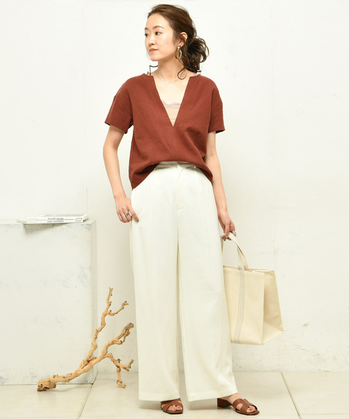 DouDou(ドゥドゥ)の「深Vブラウス(シャツ/ブラウス・レディース・ベージュ/レッド・FREE)」の8枚目の写真