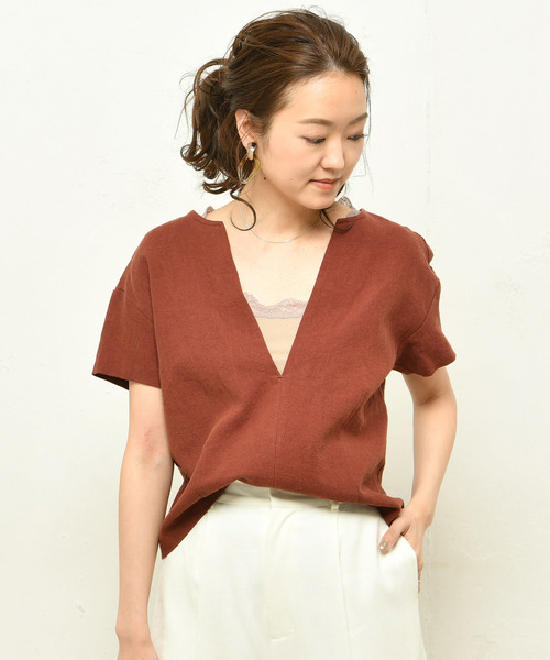 DouDou(ドゥドゥ)の「深Vブラウス(シャツ/ブラウス・レディース・ベージュ/レッド・FREE)」の13枚目の写真