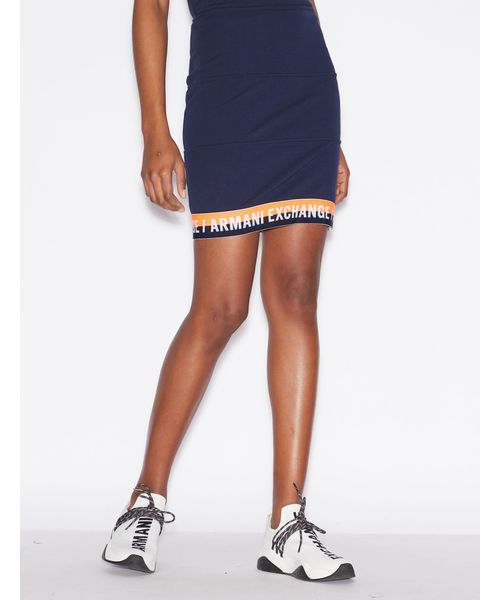 ARMANI EXCHANGE(アルマーニエクスチェンジ)の「【A|Xアルマーニ エクスチェンジ】ロゴヘム ジャージースカート(スカート・レディース・ブルー・MEDIUM/SMALL/X-SMALL)」の1枚目の写真