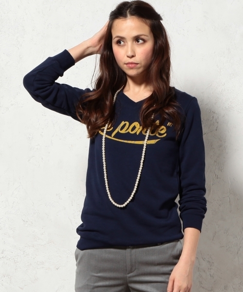 green label relaxing(グリーンレーベルリラクシング)の「La Porte フロッキーPrtウラケPOスウェット ◆(Tシャツ/カットソー・レディース・グレー/ネイビー・フリー)」の1枚目の写真