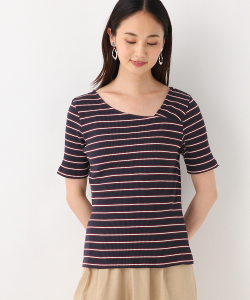 GLOBAL WORK（グローバルワーク）の「リブアシメネックプルオーバー【UVケア】/839929（Tシャツ/カットソー・レディース・ホワイト/オフホワイト/ネイビー/ブラック・MEDIUM/LARGE）」の4枚目の写真