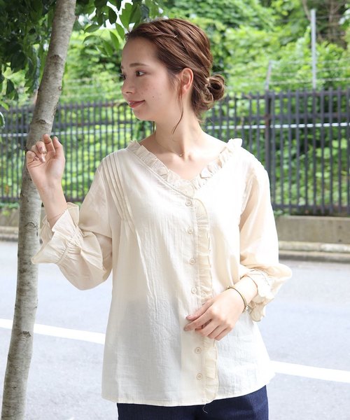 flower（フラワー）の「フリルレディブラウス（シャツ/ブラウス・レディース・ブラック/アイボリー・FREE）」の2枚目の写真