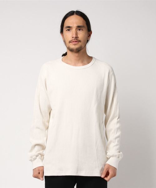 WEGO(ウィゴー)の「WEGO VINTAGE/変形リブロングTシャツ(Tシャツ/カットソー・メンズ・オフホワイト/ブラック・MEDIUM/LARGE)」の3枚目の写真