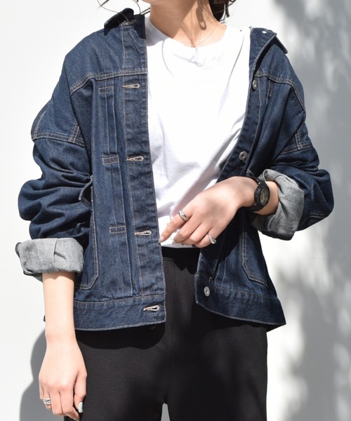 Ambre Neige（アンブルネージュ）の「デニムジャケット／【WEB/EC限定商品】（デニムジャケット・レディース・ネイビー/オフホワイト/ライトインディゴブルー・FREE）」の3枚目の写真